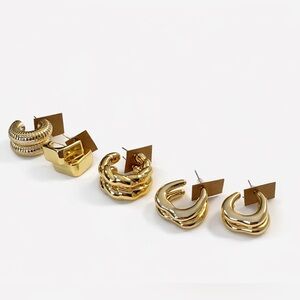 Chic Gold-Tone Textured Fashion Hoop Earrings Set of 5